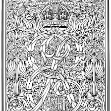 Intricate motif with foliated patterns and a crown in the upper center part