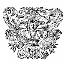 Tailpiece with three mythological figures set in architectural ornamentation