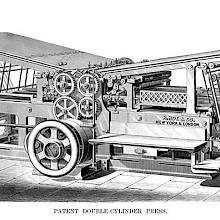 side view with a slight perspective effect of Hoe double-cylinder press as marketed in 1881