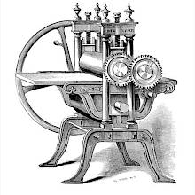 Copper-plate press marketed by Hoe & Co., which could be worked by hand or run by steam power