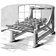 Three-quarter view of a flat stereotype plate mold marketed by Hoe & Co. in 1881
