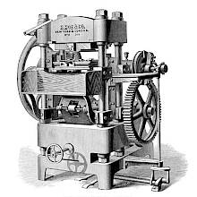 Three-quarter view of the new embossing press as marketed by Hoe & Co. in 1881