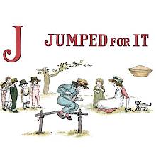 A boy leaps over a hurdle, possibly hoping to be rewarded with an apple pie floating in mid-air