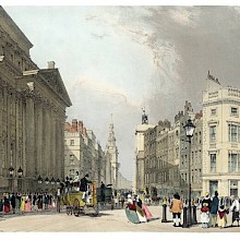 View of Cheapside bustling with coaches and passers-by, showing Mansion House and St Mary-le-Bow
