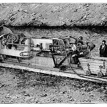 The Boring machine designed by F. Beaumont in action in the first attempted Channel Tunnel