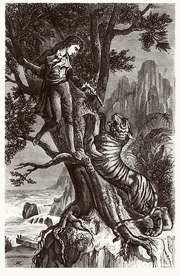 Le tigre était là, grimpant contre le tronc de l'arbre