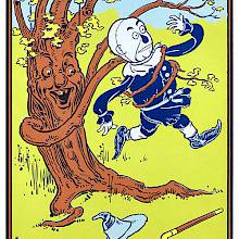 An anthropomorphic tree comes alive to catch a scarecrow with its branches