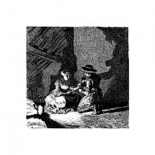 A woman and a man are merrily drinking together in an attic, by the light of a lantern