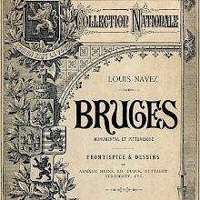 Front cover of Bruges showing a decoration of armorial bearings, foliage, and medieval ornaments