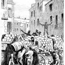 The rebels of June 1832 build the barricade rue de la Chanvrerie