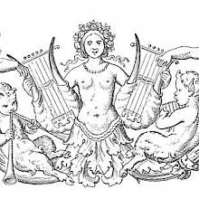 A female figure n holds a lyre in each hand, which two fauns seem eager to take hold of