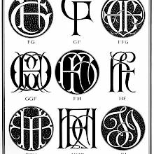 Plate showing nine ciphers combining the letter F with G, H, and I