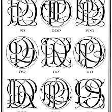 Plate showing nine ciphers combining the letter D with P, Q, R, and S