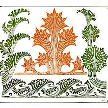 Color plate showing Art Nouveau foliage ornaments inspired by natural plant shapes