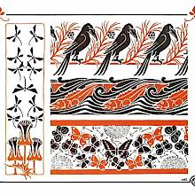 Color plate showing Art Nouveau ornaments including plants, birds, fish, butterflies, etc