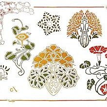 Color plate showing Art Nouveau flower and foliage ornaments, including morning glory flowers
