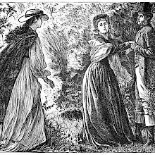 A man and a woman are holding hands outdoors when a second woman unexpectedly appears