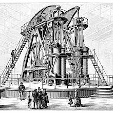 View of the steam engine built by George H. Corliss for the Centennial Exhibition of 1876
