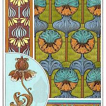 Set of four Art Nouveau ornamental patterns, each featuring a distinct stylized crown imperial design