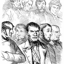 Portrait of nine men presumably standing in the dock and split in two rows