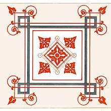 Color plate showing a square design combining geometric elements with scrolls and foliage