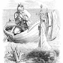 Arthur receives the sword Excalibur from the hand of the Lady of the Lake