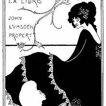 Bookplate for J. L. Propert showing a sullen-looking woman in a black dress