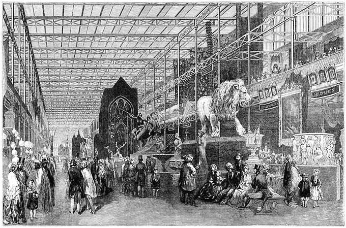 Perspective view of the foreign nave at the Great Exhibition of 1851 in Crystal Palace
