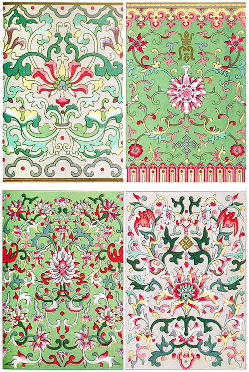 Four Chinese Floriated Ornaments | Old Book Illustrations