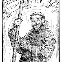 Full-length portrait of sturdy Friar Tuck
