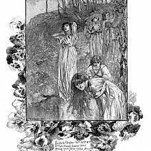 A group of young women can be seen in a wooded landscape