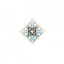 Lozenge-shaped ornament with floral and foliage design, and orange border