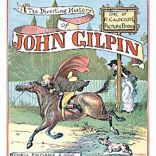 Cover to The Diverting History of John Gilpin, showing Gilpin clinging to his kicking horse