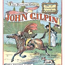 Cover to The Diverting History of John Gilpin, showing Gilpin clinging to his kicking horse