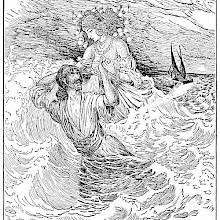 A man who has been thrown off a boat into the sea is rescued by a fairy