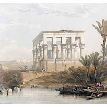 View of Trajan's Kiosk overlooking the Nile at its original location on the island of Philae