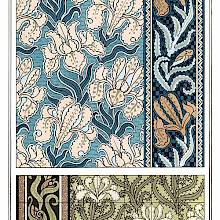 Set of three Art Nouveau ornamental patterns with floral design based on iris flowers and leaves