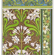Set of four Art Nouveau ornamental patterns with floral design based on jonquil flowers and leaves