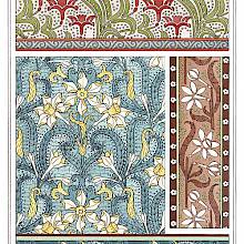 Four Art Nouveau ornamental patterns with floral design showing stylized jonquils