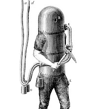 Diver equipped with the diving machine designed by Karl Heinrich Klingert in 1797