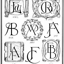 Plate showing nine monograms, some of them inscribed inside a cartouche