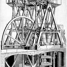 Perspective depiction of the steam pumping engine designed by E. D. Leavitt Jr.