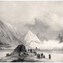 The mountainous and icy landscape of Spitsbergen as seen from Magdalena Bay