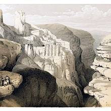 View of Mar Saba, an Orthodox Christian monastery built on a cliff edge in the the Judaean desert