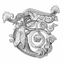 Initial T showing a winged creature with two legs and a dragon-like head, along with foliate ornaments