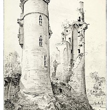 View of the ruins of the Château de Mehun-sur-Yèvre showing two towers