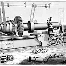 Flat-bed lathe manufactured by William Sellers & Co, Philadelphia.