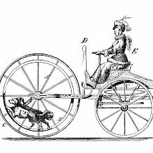 Diagram of a dog-powered vehicle driven by a woman