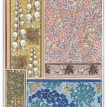 Four Art Nouveau ornamental patterns with floral design based on monkshood flowers and leaves