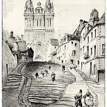 View of the slope leading up to Saint-Maurice Cathedral in Angers, France